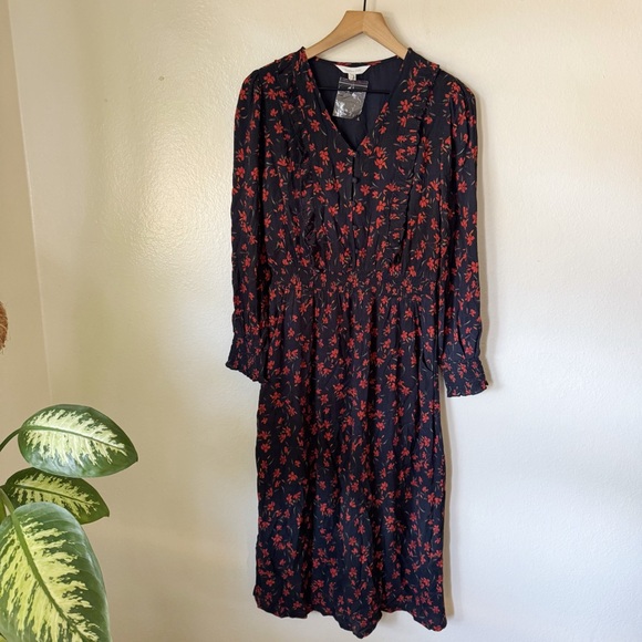 Garnet Hill | Ruffle Crêpe Floral Midi Dress - Picture 1 of 8